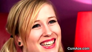 Spicy Peach Gets Cum Shot on Her Face Sucking All the Jizz